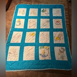 Alice in Wonderland quilt blanket hand crafted vintage